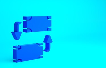 Blue Money exchange icon isolated on blue background. Cash transfer symbol. Banking currency sign. Minimalism concept. 3d illustration 3D render.