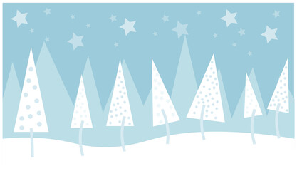 Christmas tree vector illustration on a blue background with stars