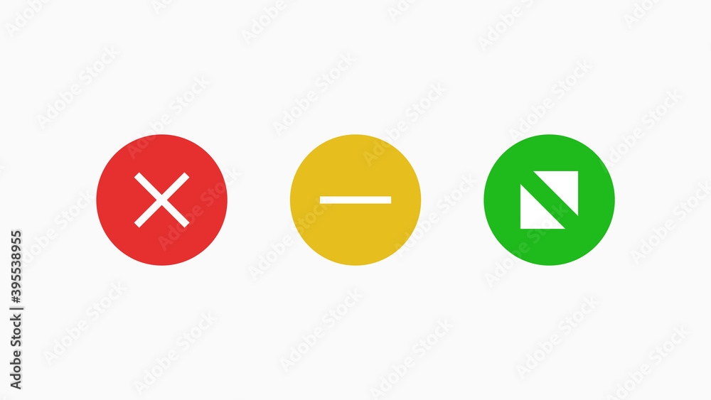 Fototapete navigate window mac icons. red cross symbol of cancellation and web connection green with white arro