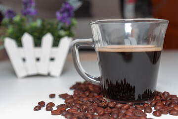 cup of coffee with beans