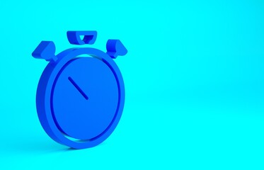 Blue Stopwatch icon isolated on blue background. Time timer sign. Chronometer sign. Minimalism concept. 3d illustration 3D render.