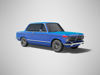 3D rendering blue classic car with tinted windows on gray background with shadow