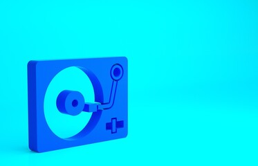 Blue Vinyl player with a vinyl disk icon isolated on blue background. Minimalism concept. 3d illustration 3D render.