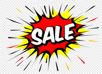 Comic explosion balloon in background and SALE. Vector Illustration.