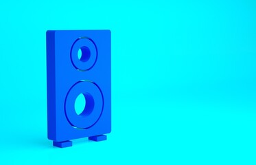 Blue Stereo speaker icon isolated on blue background. Sound system speakers. Music icon. Musical column speaker bass equipment. Minimalism concept. 3d illustration 3D render.