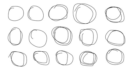 Hand drawn circles with strokes. Black scribbles with broken lines rough scratch art with creative.
