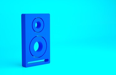 Blue Stereo speaker icon isolated on blue background. Sound system speakers. Music icon. Musical column speaker bass equipment. Minimalism concept. 3d illustration 3D render.