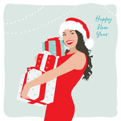 Girl in a beautiful dress with long hair. Fashion and style, vintage and retro. New Year's and Christmas.