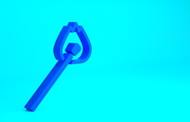 Blue Burning match with fire icon isolated on blue background. Match with fire. Matches sign. Minimalism concept. 3d illustration 3D render.