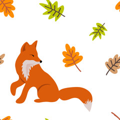 Doodle seamless pattern with fox isolated on white. Vector stock illustration. EPS 10