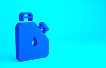 Blue Canister for flammable liquids icon isolated on blue background. Oil or biofuel, explosive chemicals, dangerous substances. Minimalism concept. 3d illustration 3D render.