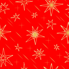 Obraz premium Red seamless pattern with beautiful gold stars. Wrapping paper.