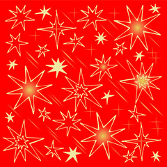 Red festive background with beautiful gold stars. 