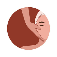 Face care. Beauty salon. European woman. Spa. Vector illustration. Icon