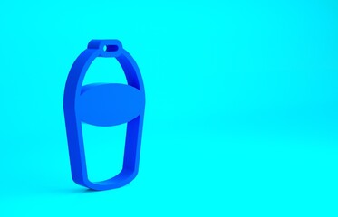 Blue Fire bucket icon isolated on blue background. Metal bucket empty or with water for fire fighting. Minimalism concept. 3d illustration 3D render.