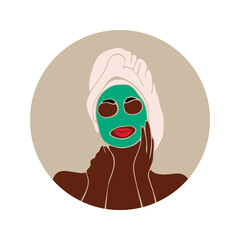 Face care. Beauty salon. African american woman with afro hairstyle. Black woman. Spa. Vector illustration. Icon