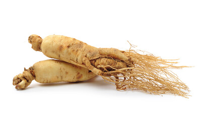 Ginseng roots on a white background