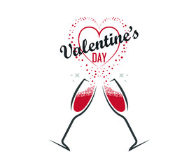 Happy Valentine's Day festive party poster. chalice, celebration flat vector.
