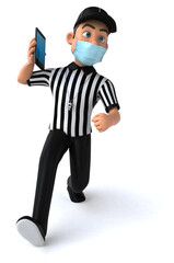 Fun 3D Illustration of an american Referee with a smartphone