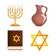 Happy hanukkah icon set design, holiday celebration judaism religion festival traditional and culture theme Vector illustration