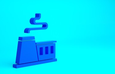 Blue Factory icon isolated on blue background. Industrial building. Minimalism concept. 3d illustration 3D render.
