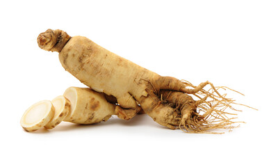 Ginseng roots on a white background
