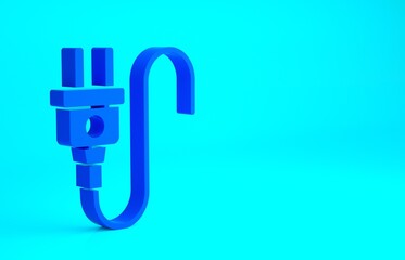 Blue Electric plug icon isolated on blue background. Concept of connection and disconnection of the electricity. Minimalism concept. 3d illustration 3D render.