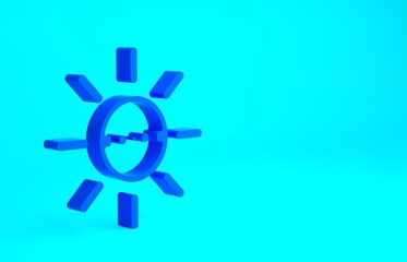 Obraz premium Blue Solar energy panel icon isolated on blue background. Sun with lightning symbol. Minimalism concept. 3d illustration 3D render.