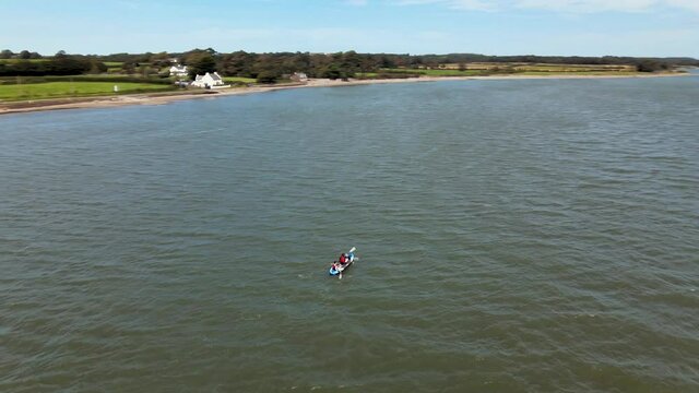 Kayaking 360 Travelling Along Menai Strait Wales Next To Snowdonia Breathtaking Landscape