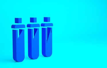Blue Reagent bottle for physics and chemistry icon isolated on blue background. Minimalism concept. 3d illustration 3D render.