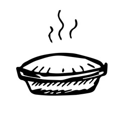 Single hand drawn Apple pie for children's illustration. Doodle vector illustration. Isolated on a white background, black and white graphics