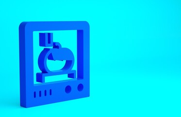 Blue 3D printing technology icon isolated on blue background. Minimalism concept. 3d illustration 3D render.