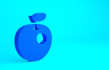 Blue Genetically modified apple icon isolated on blue background. GMO fruit. Minimalism concept. 3d illustration 3D render.