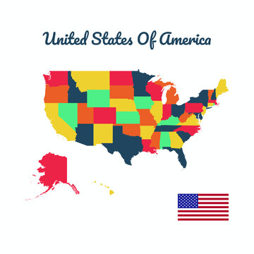 Colorful map of United States of America,Flag Of United States, Vector Map Eps 10