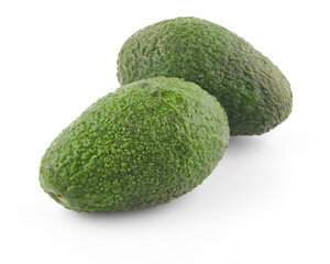 Avocado with avocado leaf isolated on a white background.