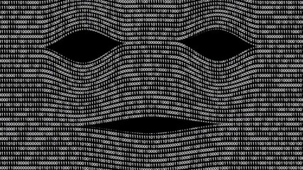 Talking mask. Abstract binary code background and talking face mask. Artificial intelligence digital technology on black background. Communication in cyberspace - Powered by Adobe