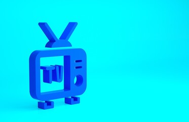 Blue Retro tv icon isolated on blue background. Television sign. Minimalism concept. 3d illustration 3D render.