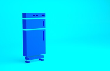 Blue Refrigerator icon isolated on blue background. Fridge freezer refrigerator. Household tech and appliances. Minimalism concept. 3d illustration 3D render.