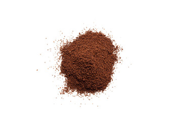 Heap of ground coffee on white background