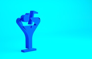 Blue Martini glass icon isolated on blue background. Cocktail icon. Wine glass icon. Minimalism concept. 3d illustration 3D render.