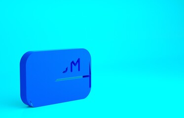 Blue Hotel key card from the room icon isolated on blue background. Access control. Touch sensor. System safety, protection. Minimalism concept. 3d illustration 3D render.