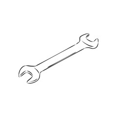 wrench, vector sketch illustration. Wrench. Hand drawn in a graphic style. Vintage vector engraving illustration for poster, web. Isolated on white background