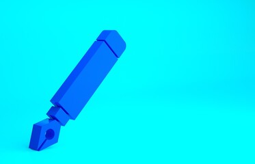 Blue Fountain pen nib icon isolated on blue background. Pen tool sign. Minimalism concept. 3d illustration 3D render.