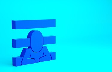 Blue Prisoner icon isolated on blue background. Minimalism concept. 3d illustration 3D render.