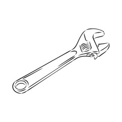 wrench, vector sketch illustration. Wrench. Hand drawn in a graphic style. Vintage vector engraving illustration for poster, web. Isolated on white background