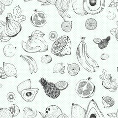 Vector fruits pattern. Fruits seamless vintage background