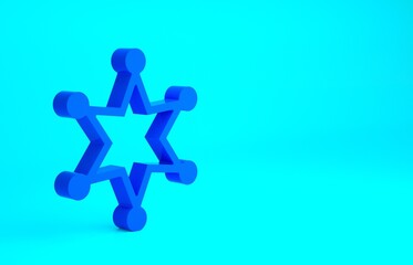 Blue Hexagram sheriff icon isolated on blue background. Police badge icon. Minimalism concept. 3d illustration 3D render.