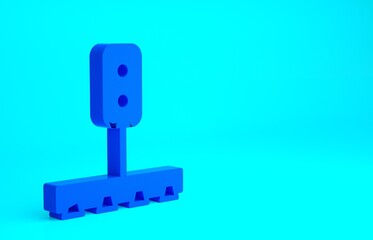 Blue Train traffic light icon isolated on blue background. Traffic lights for the railway to regulate the movement of trains. Minimalism concept. 3d illustration 3D render.