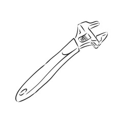 wrench, vector sketch illustration. Wrench. Hand drawn in a graphic style. Vintage vector engraving illustration for poster, web. Isolated on white background