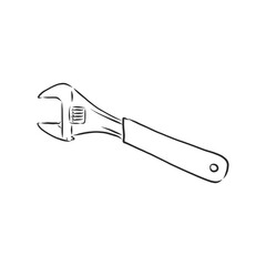 wrench, vector sketch illustration. Wrench. Hand drawn in a graphic style. Vintage vector engraving illustration for poster, web. Isolated on white background